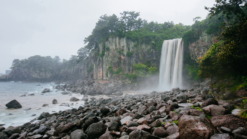 Jeongbang waterfall is a popular attraction in Jeju.